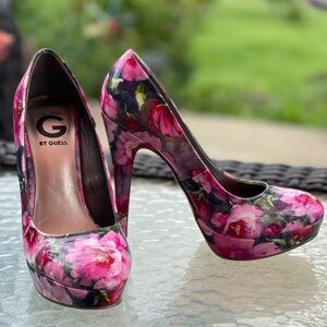 G by Guess Vibrant Pink Floral Heels 7.5